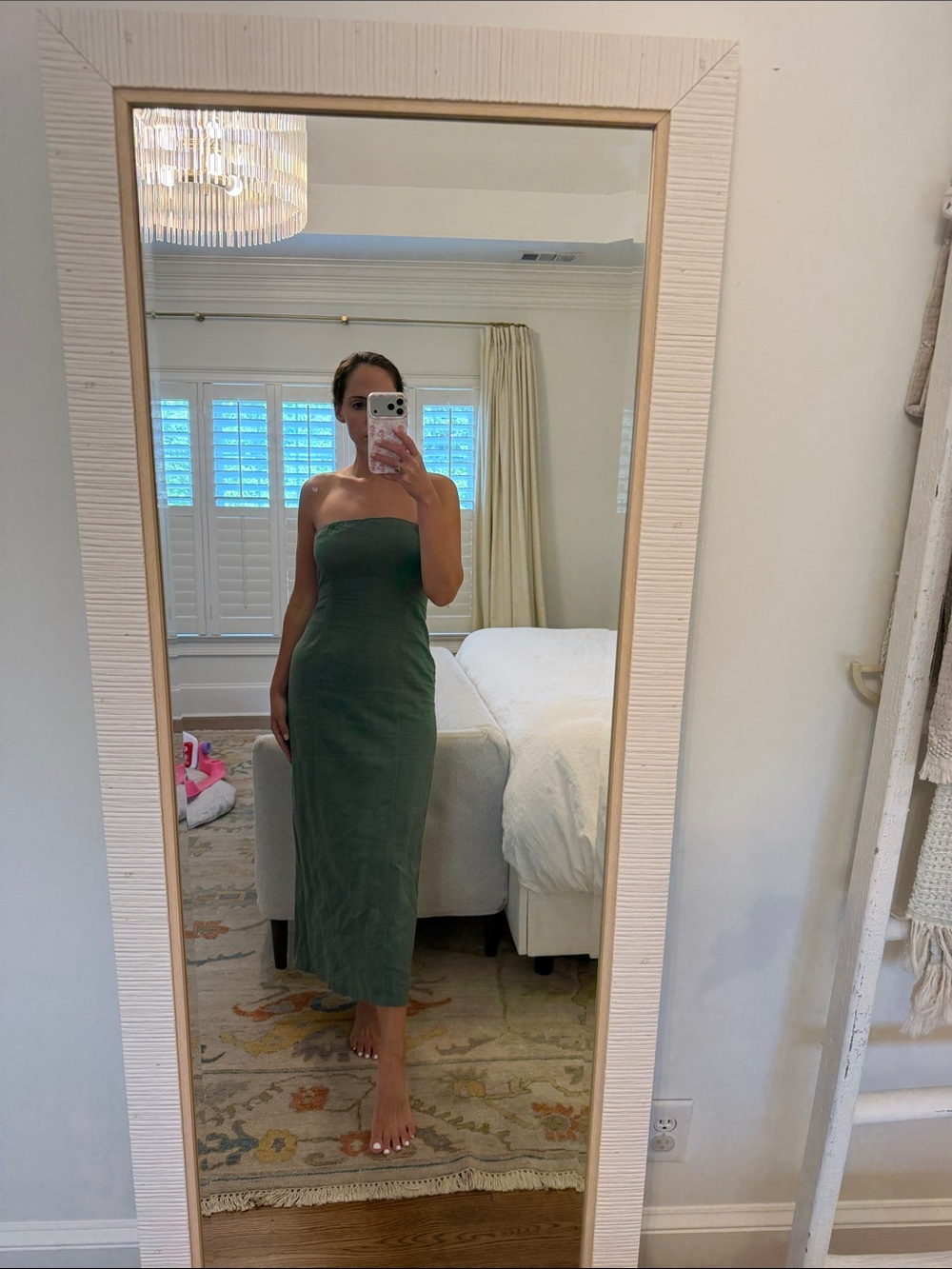Zara Strapless Olive Green Midi Dress